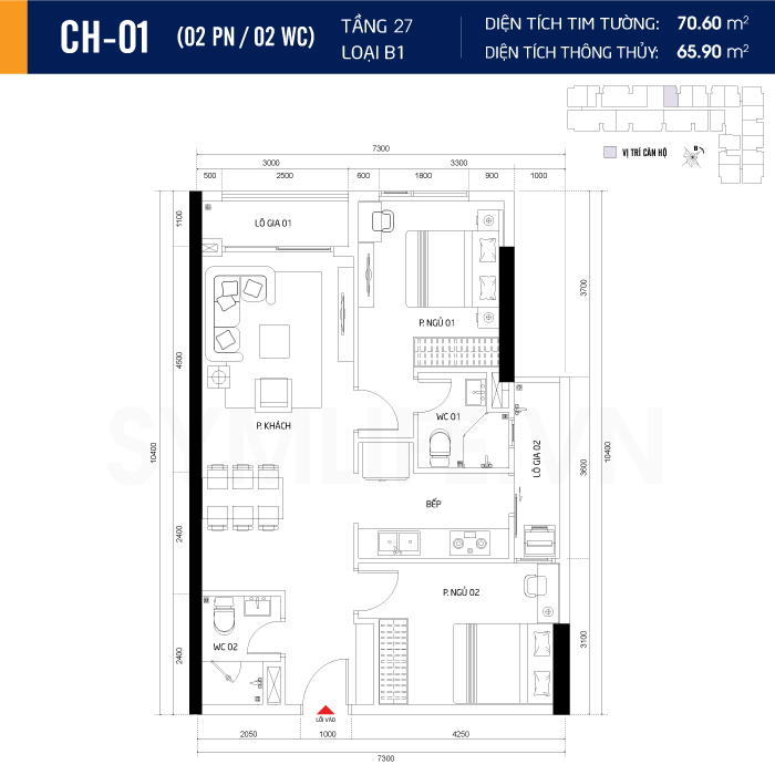 Mặt bằng dự án symlife 30 can ho CH 01 2PN 2WC 27