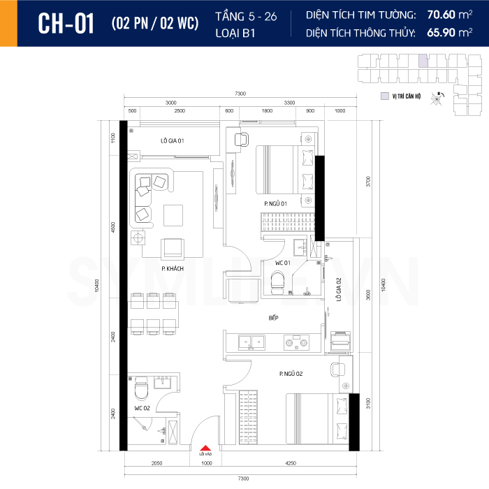 Mặt bằng dự án symlife 1 can ho CH 01 2PN 2WC 5 26