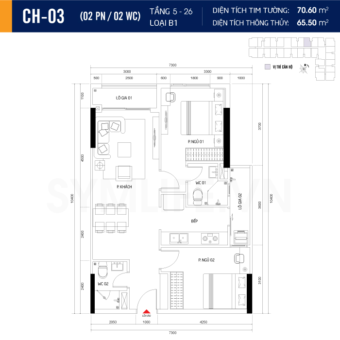 Mặt bằng dự án symlife 3 can ho CH 03 2PN 2WC 5 26