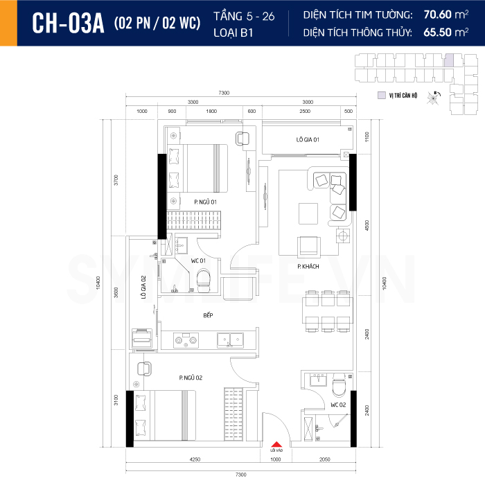 Mặt bằng dự án symlife 19 can ho CH 03A 2PN 2WC 5 26