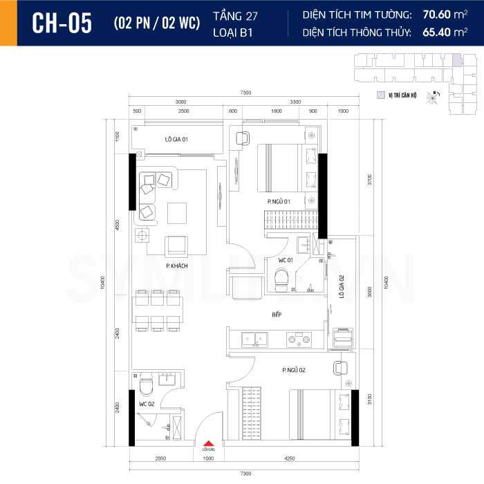 Mặt bằng dự án symlife 41 can ho CH 05 2PN 2WC 27