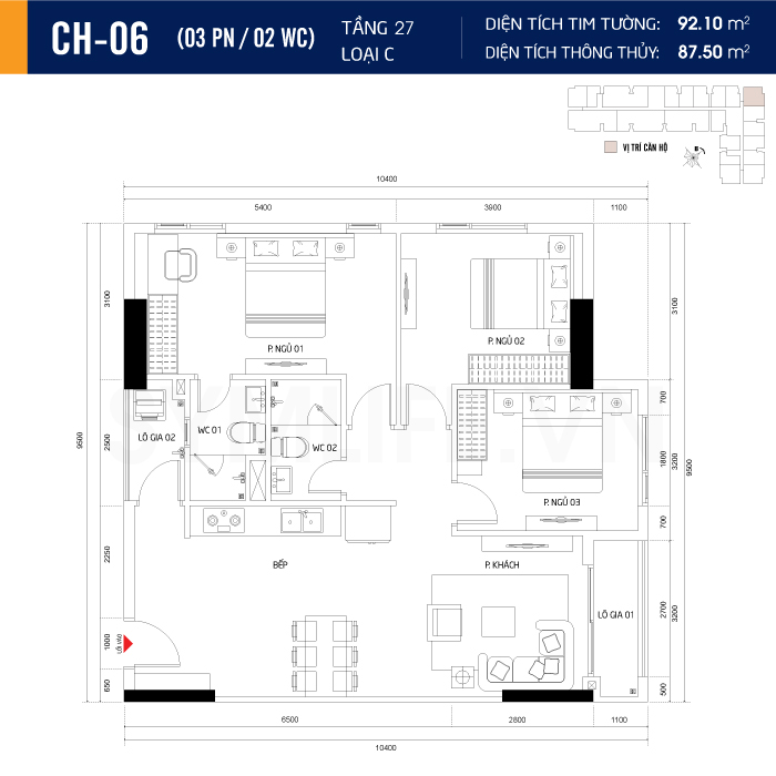 Mặt bằng dự án symlife 42 can ho CH 06 3PN 2WC 27