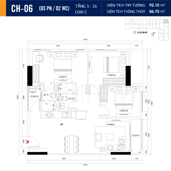 Mặt bằng dự án symlife 21 can ho CH 06 3PN 2WC 5 26
