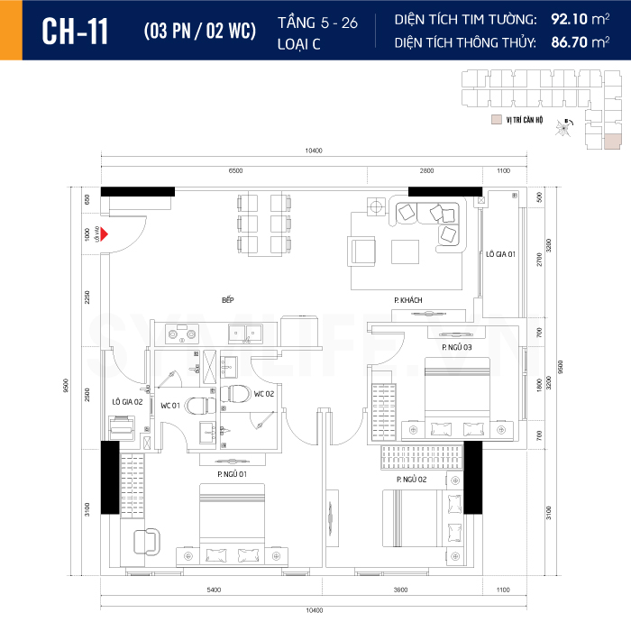 Mặt bằng dự án symlife 26 can ho CH 11 3PN 2WC 5 26