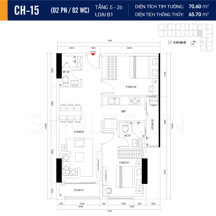 Mặt bằng dự án symlife 18 can ho CH 15 2PN 2WC 5 26