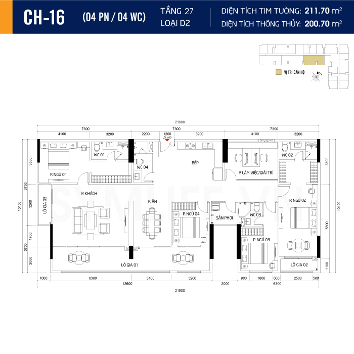 Mặt bằng dự án symlife 33 can ho CH 16 4PN 4WC 27