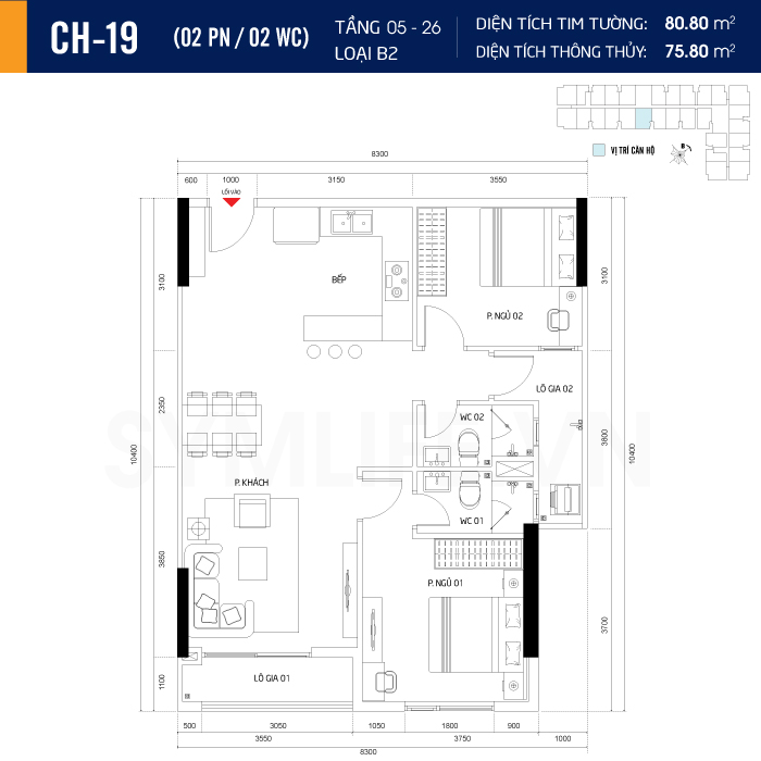 Mặt bằng dự án symlife 7 can ho CH 19 2PN 2WC 5 26