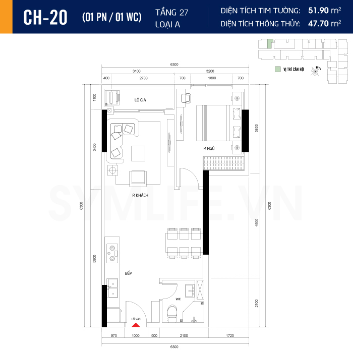 Mặt bằng dự án symlife 37 can ho CH 20 1PN 1WC 27