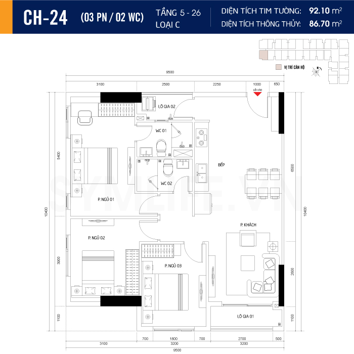 Mặt bằng dự án symlife 12 can ho CH 24 3PN 2WC 5 26