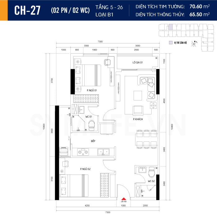 Mặt bằng dự án symlife 15 can ho CH 27 2PN 2WC 5 26